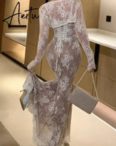 Aiertu Elegant Bandage White Lace Wedding Dress Vintage Bodycon Evening Prom Mermaid Robe Women Summer Spaghetti Straps Vestidos Mujer Aiertu