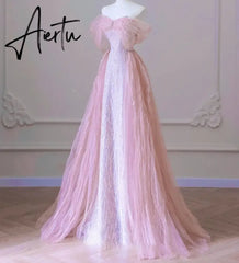 Aiertu Elegant Boat Neck Pink Formal Pearl Evening Dress 2024 Sweet Bow Quinceanera Dress Beading Banquet Party Dresses Vestidos Aiertu