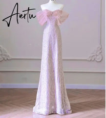 Aiertu Elegant Boat Neck Pink Formal Pearl Evening Dress 2024 Sweet Bow Quinceanera Dress Beading Banquet Party Dresses Vestidos Aiertu