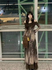 Aiertu Elegant Casual Women Vintage Letter Dresses Slash Neck Long Sleeve Grunge Dress Fashion Off Shoulder Sweet Y2k Aiertu