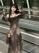 Aiertu Elegant Casual Women Vintage Letter Dresses Slash Neck Long Sleeve Grunge Dress Fashion Off Shoulder Sweet Y2k Aiertu