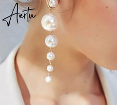 Aiertu Elegant Eearrings For Women Big Pearl Long Earrings Fashion Jewelry Tide Aiertu