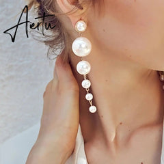 Aiertu Elegant Eearrings For Women Big Pearl Long Earrings Fashion Jewelry Tide Aiertu