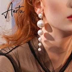 Aiertu Elegant Eearrings For Women Big Pearl Long Earrings Fashion Jewelry Tide Aiertu