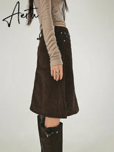 Aiertu Elegant Fashion Corduroy A-Line Skirt Office Ladies Solid Low-Waited Midi Skirts Women Autumn Winter Streetwear Aiertu