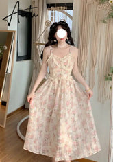Aiertu Elegant Floral Fairy Dress Women Strap Sexy Party Midi Dresses Casual Design Chic Printing High Waist Fashion Female Dress Aiertu