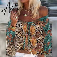 Aiertu Elegant Lace-Up Tassel Chic Blouses Shirts Summer Vintage Floral Print Boho Tops Women Sexy Off Shoulder Flare Sleeve Blusa Aiertu