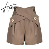 Aiertu Elegant Patchwork Women Shorts High Waist Asymmteircal Hit Color Loose Short Pants For Female Clothes Fashion Aiertu