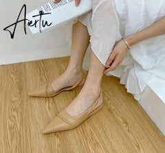 Aiertu Elegant Slingback Sandals Women Pointed Toe Flat Mule Shoes Fashion Brand Pleated Slide Party Office Ladies Shoe Zapatillas Muje Aiertu