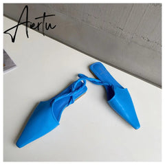 Aiertu Elegant Slingback Sandals Women Pointed Toe Flat Mule Shoes Fashion Brand Pleated Slide Party Office Ladies Shoe Zapatillas Muje Aiertu