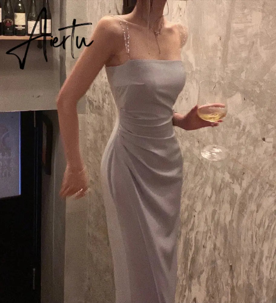 Aiertu Elegant Summer Spaghetti Strap Midi Dress Women Sexy Prom Evening Bodycon Party Birthday Club Fashion Clothing Aiertu