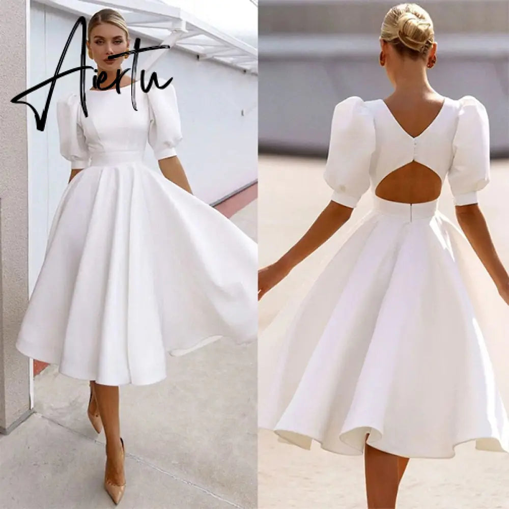 Aiertu Elegant White Dresses For Women Clothes Summer Backless Sexy Dress Party And Wedding Fashion Lady Black Dress Femme Vestido Aiertu