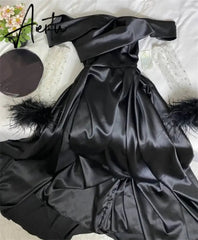 Aiertu Elegantly Off Shoulder A-line Prom Dresses Luxury Brilliant Diamond Long Sleeves Aiertu