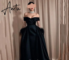 Aiertu Elegantly Off Shoulder A-line Prom Dresses Luxury Brilliant Diamond Long Sleeves Aiertu