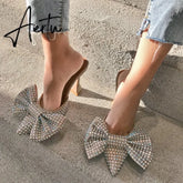 Aiertu Europe and the United States Super Flash Bow Rhinestone Shiny Wine Glass with High Heel Women's Slippers Aiertu