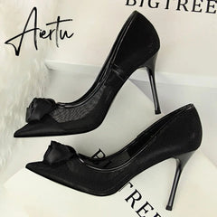 Aiertu European and American sexy nightclubs with high heels and a network of hollow silk and rose flowers women shoes Aiertu
