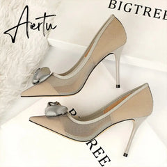 Aiertu European and American sexy nightclubs with high heels and a network of hollow silk and rose flowers women shoes Aiertu
