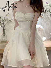 Aiertu Fairy Dress Summer Spaghetti Strap Dress Pleated Backless Corset Dress High Waist Slim Short A-Line Dress Gauze Women's Spring Clothing Aiertu
