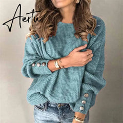 Aiertu Fall Winter Woman Sweaters Fashion Solid Color Pullover O-Neck Warm Long Sleeve Sweater Clothes WomenBlack Tops Femme Aiertu