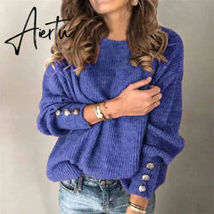 Aiertu Fall Winter Woman Sweaters Fashion Solid Color Pullover O-Neck Warm Long Sleeve Sweater Clothes WomenBlack Tops Femme Aiertu