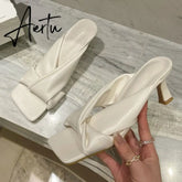 Aiertu Fashion Brand Pleated Open Toe Slides Ladies Low Heels Beach Slippers Summer Outdoor Sandals Ladies Shoes Size 35-42 Aiertu