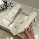 Aiertu Fashion Brand Pleated Open Toe Slides Ladies Low Heels Beach Slippers Summer Outdoor Sandals Ladies Shoes Size 35-42 Aiertu