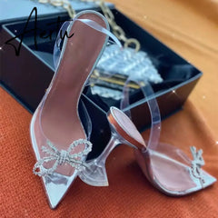 Aiertu Fashion brand Rhinestones Bowknot Women Pumps Sexy clear PVC Slingback High heels Jelly Shoes Summer Ladies Wedding Bridal Shoes Aiertu