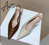 Aiertu Fashion Brand Sandals Mules Women Shallow Mouth Pointed Toe Shoes Low Heel Slip On Slides Slipper Shoes HOT NOW Aiertu