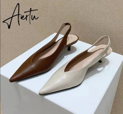 Aiertu Fashion Brand Sandals Mules Women Shallow Mouth Pointed Toe Shoes Low Heel Slip On Slides Slipper Shoes HOT NOW Aiertu