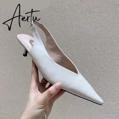 Aiertu Fashion Brand Sandals Mules Women Shallow Mouth Pointed Toe Shoes Low Heel Slip On Slides Slipper Shoes Aiertu