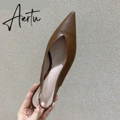 Aiertu Fashion Brand Sandals Mules Women Shallow Mouth Pointed Toe Shoes Low Heel Slip On Slides Slipper Shoes Aiertu