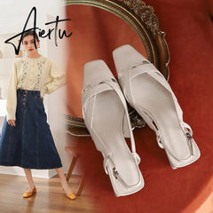 Aiertu Fashion Casual Women Sandals Buckle Strap Footwear Heels Women Shoes Sandals Female Genuine Leather Girl Wedding Shoes Summer Aiertu