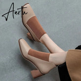 Aiertu Fashion Comfortable Genuine Leather Women's Ankle Boots Elegant Square Toe Thick Heels Pumps Party Casual Shoes Woman New Aiertu