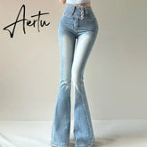 Aiertu Fashion Flare Jeans For Women Skinny Bell Bottom High Waist Jean Pants Woman Spring Summer Multi Button Lady Sexy Denim Trousers Aiertu