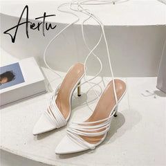 Aiertu Fashion Gladiator Sandals Ankle Strap High Heel Women Summer Party High Heel Rope Purple Sandals Aiertu