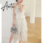 Aiertu Fashion Irregular Sequins Gypsophila Birthday Party Yarn Dress Women Light Luxury Sequins Diamonds Chain Suspender Dress Summer Aiertu