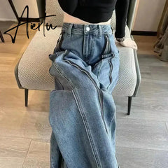 Aiertu Fashion Loose Jeans For Women Spring Autumn New Casual High Waist Wide Leg Straight Trousers Vintage Denim Baggy Pants Aiertu