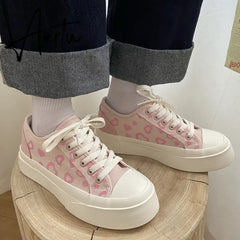 Aiertu Fashion Pink Heart Print Canvas Sneakers Spring Casual Zapatillas Mujer Students Daily Footwear Woman Vulcanize Shoes Aiertu