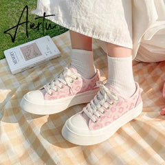 Aiertu Fashion Pink Heart Print Canvas Sneakers Spring Casual Zapatillas Mujer Students Daily Footwear Woman Vulcanize Shoes Aiertu