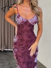 Aiertu Fashion Print Sleeveless Maxi Dress for Women Sexy Backless Sleeveless Bubble Dresses 2024 New Spring Summer Lady Beach Vestidos Aiertu