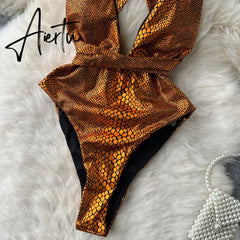 Aiertu Fashion Serpentine Print Sexy Bodysuits Hollow Out Cross Short Playsuit Streetwear Vacation Beach Backless Slim Romper Aiertu