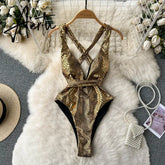 Aiertu Fashion Serpentine Print Sexy Bodysuits Hollow Out Cross Short Playsuit Streetwear Vacation Beach Backless Slim Romper Aiertu