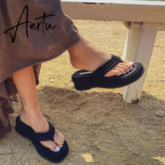 Aiertu Fashion Slippers Women Clip Toe Sandal Wedge Platform Shoes Women Casual Beach Dress Heels Slipper Female Flip Flops Shoes Woman Aiertu