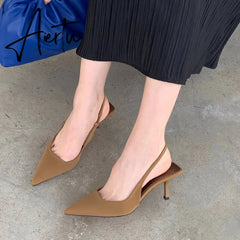 Aiertu Fashion Thin High Heels Slingback Sandals Pointed Toe Slip On Mules Shoes Ladies Elegant Shallow Pumps Party Dress Shoes Aiertu