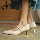 Aiertu Fashion Woman Shoes Pointed Fine with Heels Shallow Mouth High Heels Soft Leather Pumps Shoes Mujer Aiertu