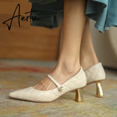 Aiertu Fashion Woman Shoes Pointed Fine with Heels Shallow Mouth High Heels Soft Leather Pumps Shoes Mujer Aiertu