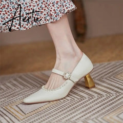 Aiertu Fashion Woman Shoes Pointed Fine with Heels Shallow Mouth High Heels Soft Leather Pumps Shoes Mujer Aiertu
