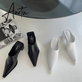 Aiertu Fashion Women Sandals Slippers Roman Style Slides Party Pumps Thick Square Heeled Black/White Mules Shoes Pointed Toe Slides 9.5 Aiertu