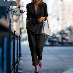 Aiertu Fashion Women's Business Suits Autumn OL Long Sleeve Blazer and High Waist Pants Casual Solid Oversized Sreetwear Aiertu