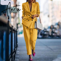 Aiertu Fashion Women's Business Suits Autumn OL Long Sleeve Blazer and High Waist Pants Casual Solid Oversized Sreetwear Aiertu